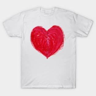 Red Heart Drawn With Oil Pastels On Paper T-Shirt